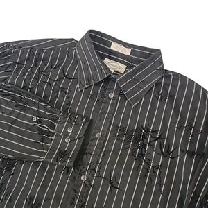 Eighty Eight Mens XXL Button Down Shirt White Pinstripe Black Floral Flocked